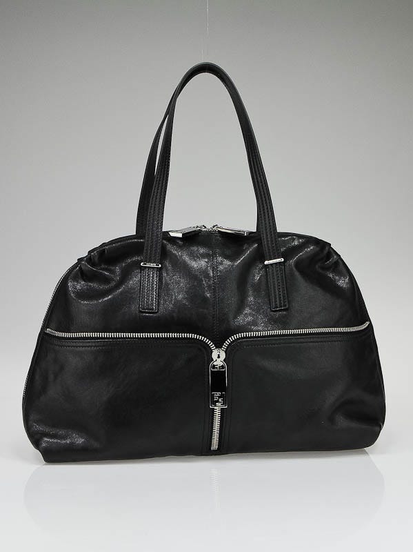 Fendi Black Glazed Leather Zip Front Satchel Bag - 8BR623