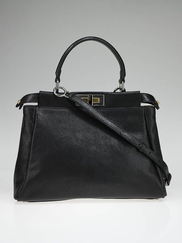 Fendi Black Leather Peekaboo Small Satchel Bag - 8BN226