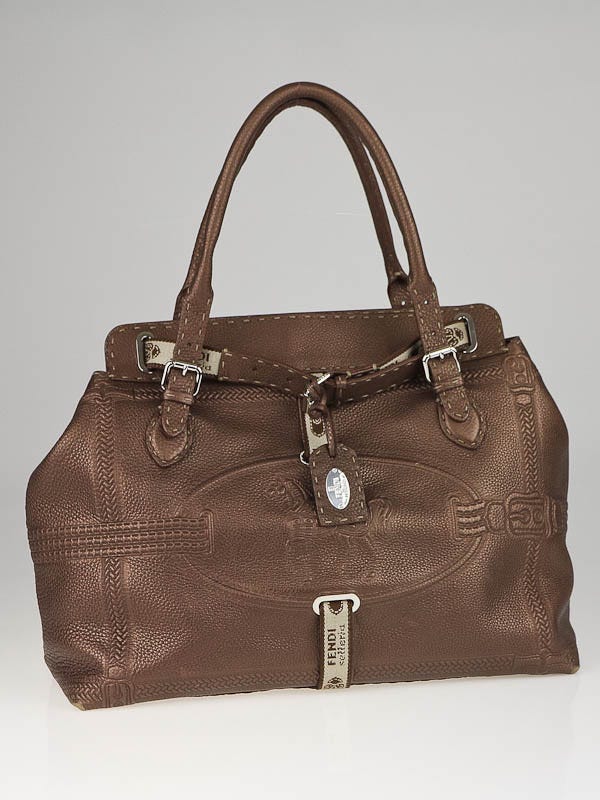 Fendi Limited Edition Metallic Bronze Selleria Leather Tote Bag - 8BN156