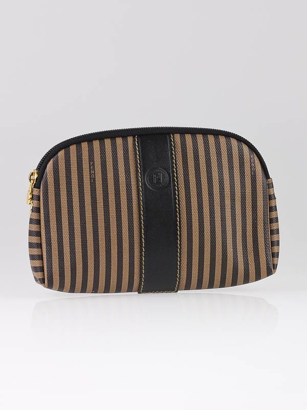 Fendi Brown/Black Striped Coated Canvas Small Pochette Bag