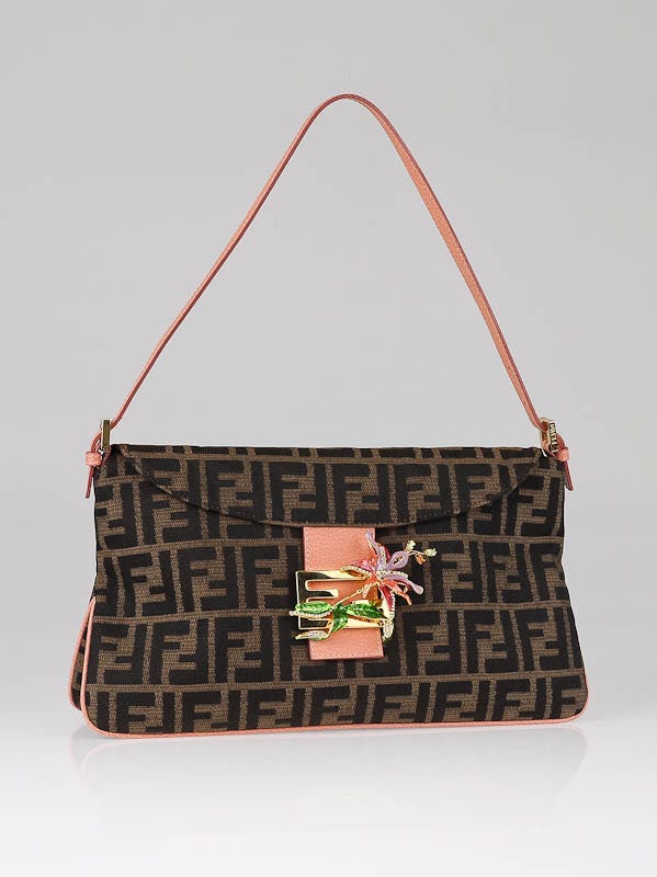 Auth FENDI Zucca Shoulder Bag Canvas Leather Pink Vintage