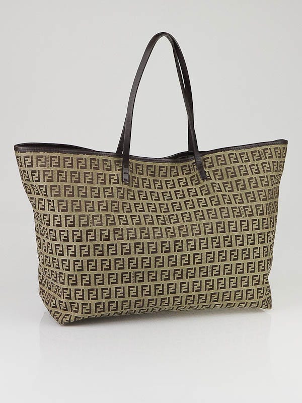 Fendi Beige/Brown Zucchino Canvas Medium Roll Tote Bag - 9BH076