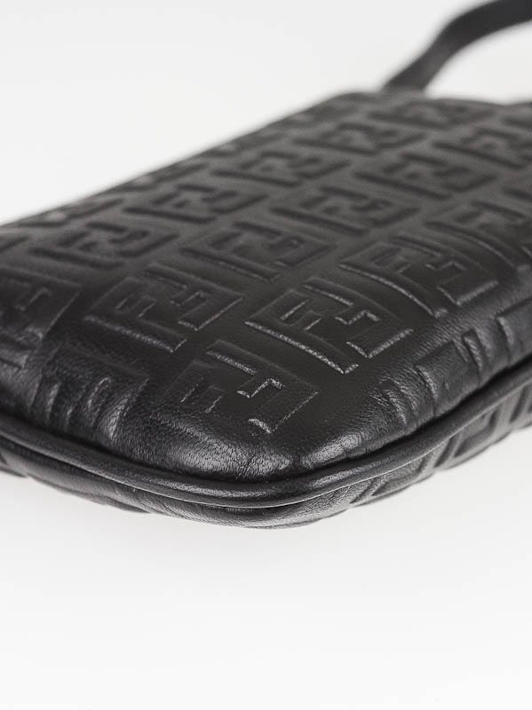 Fendi Black Zucchino Embossed Lambskin Leather Mini Pochette