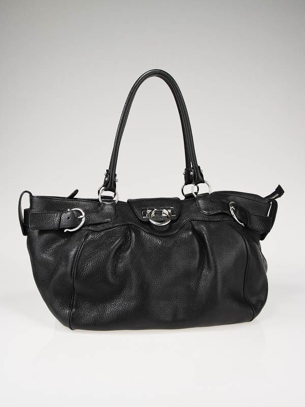 Salvatore Ferragamo Black Leather Large Safari Satchel Bag