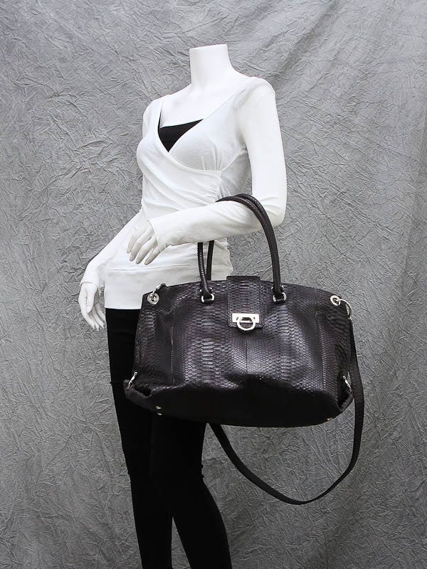 Salvatore Ferragamo Black Python Tulipan Large Tote Bag | Yoogi's