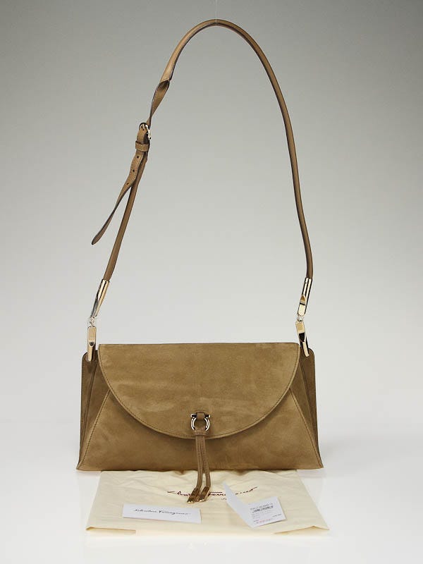 Salvatore Ferragamo Tan Suede Elvina Shoulder Bag | Yoogi's