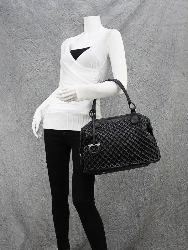 Salvatore Ferragamo Black Woven Leather Shoulder Bag