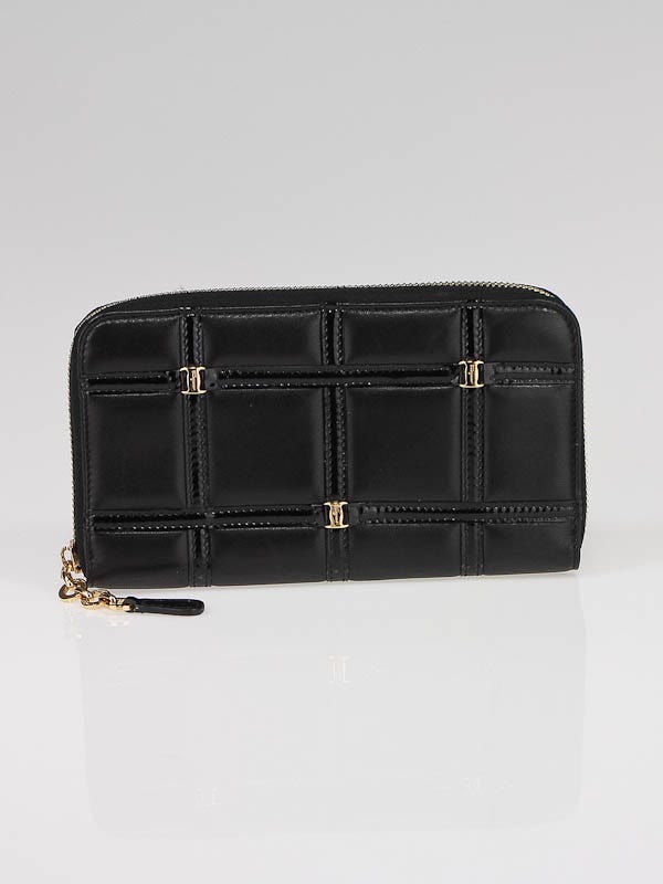 Salvatore Ferragamo Black Quilted Lambskin Leather Zippy Long Wallet