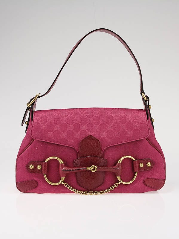 Gucci Pink GG Canvas Horsebit Chain Shoulder Bag