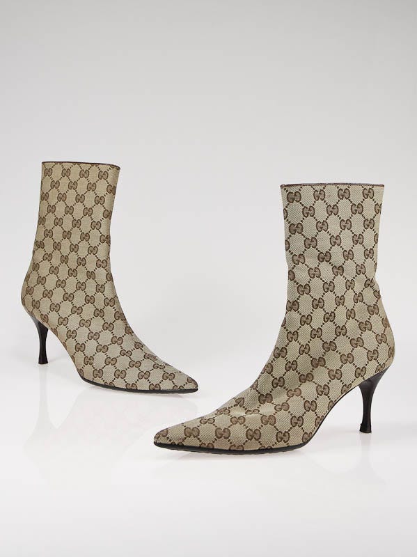 Gucci Beige/Ebony GG Canvas Short Zip Boots Size 9/39.5