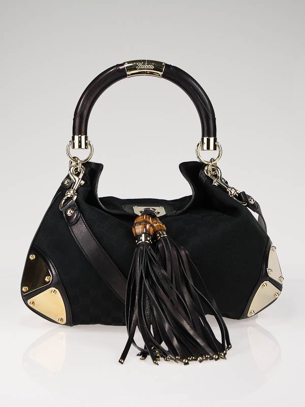 Gucci Black GG Fabric Medium Babouska Indy Top Handle Bag