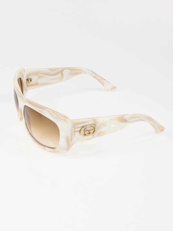 Gucci Pearl/Beige Marbled Plastic Frame Crystal GG Logo Sunglasses GG 2971/S