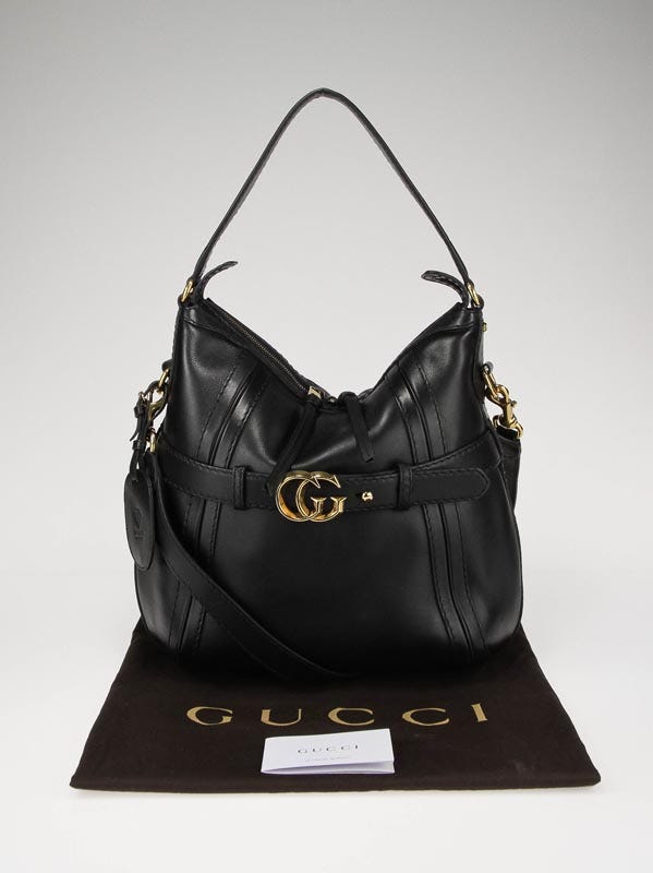Gucci Black Leather GG Running Medium Double G Hobo Bag | Yoogi's 