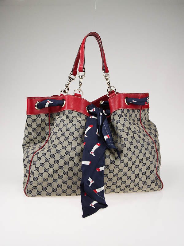 Gucci Navy Blue/Beige GG Canvas Positano Large Tote Bag