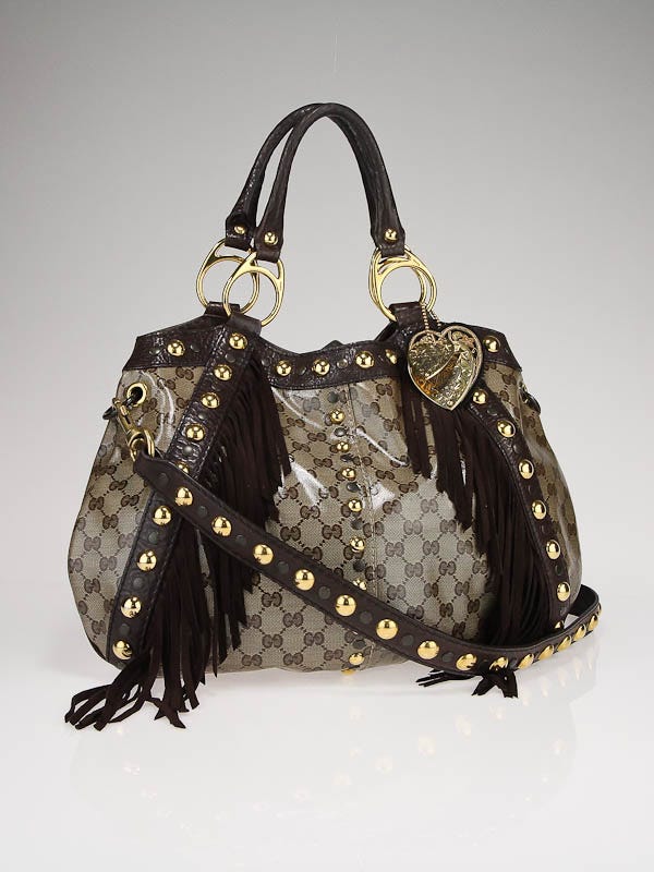 Gucci Beige/Ebony GG 'Crystal' Babouska Satchel Bag w/Shoulder Strap