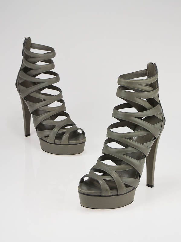Gucci Gravel Leather Lifford Cage Platform Sandal Heels Size 6/37
