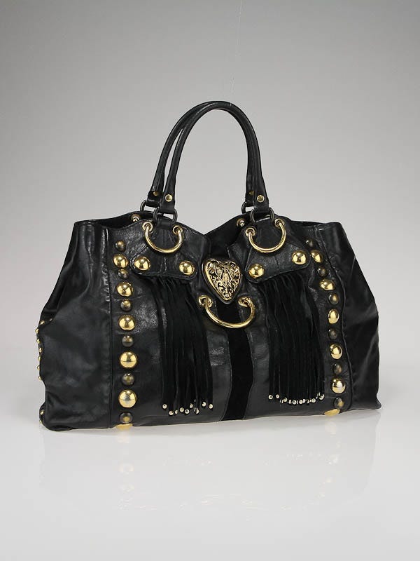 Gucci Black Leather Babouska Heart Medium Tote Bag
