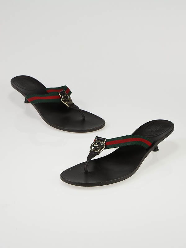 Gucci Black GG Logo Web Thong Kitten Heels Size 8.5