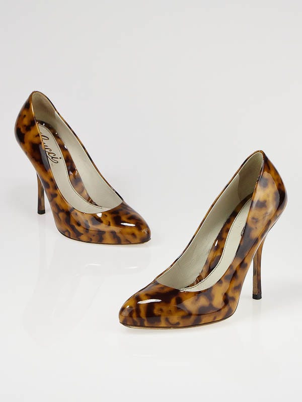 Gucci Tortoise Shell Print Patent Leather Heels Size 4/34