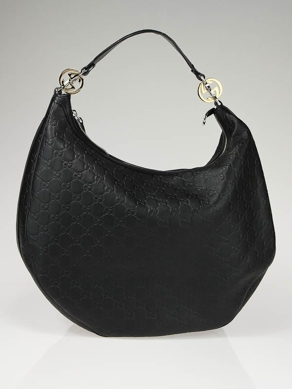 Gucci Black Guccissima Leather GG Twins Large Hobo Bag