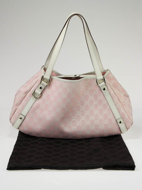 Gucci Pink/White GG Canvas Abbey Medium Tote bag | Yoogi's Closet