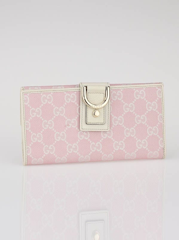Gucci Pink/White GG Fabric Abbey Long Wallet