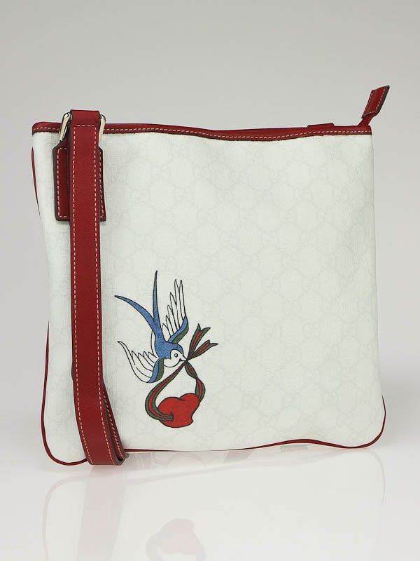 Gucci White GG Coated Canvas Bird Heart Tattoo Cross Body