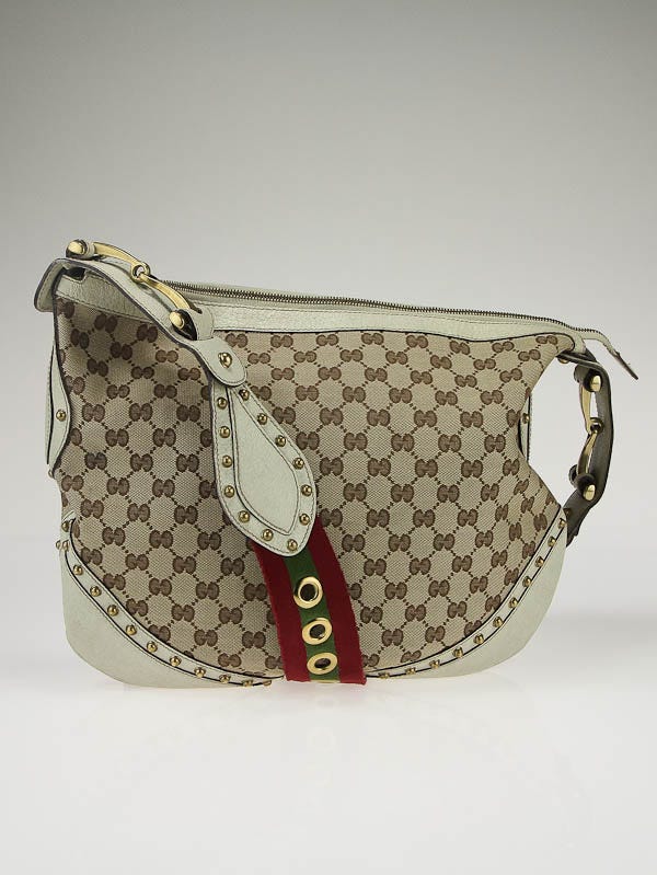 Gucci Beige GG Canvas Studded Hobo Bag