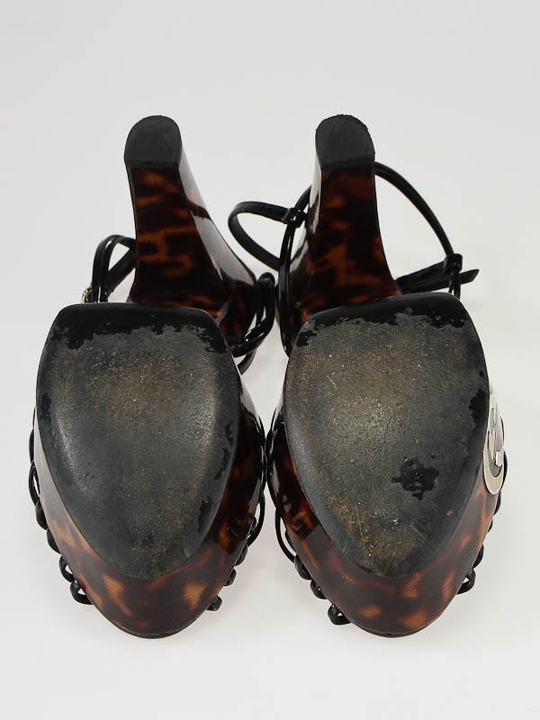 Gucci Black Patent Leather Tortoise Shell Strappy Platform Gucci Black Patent Leather Tortoise Shell Strappy Platform