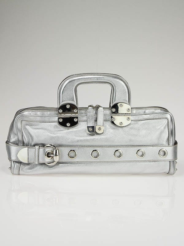 Gucci Silver Metallic Leather Romy Boston Bag - Yoogi's Closet