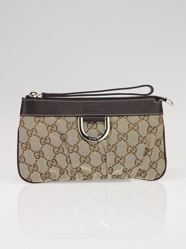 Gucci Beige/Ebony GG Canvas D-Ring Wristlet Pochette
