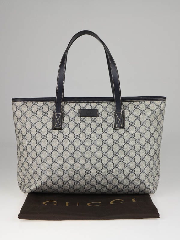 GUCCI GG Supreme Monogram Medium Zippered Shopping Tote Navy