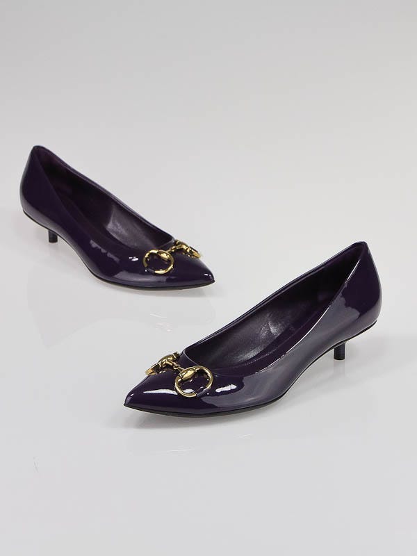 Gucci Purple Patent Leather Horsebit Kitten Heels Size 5.5/36