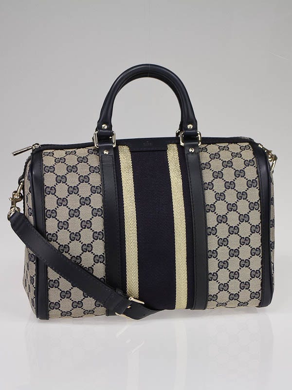 Gucci Blue GG Canvas Vintage Web Medium Boston Bag w/Strap