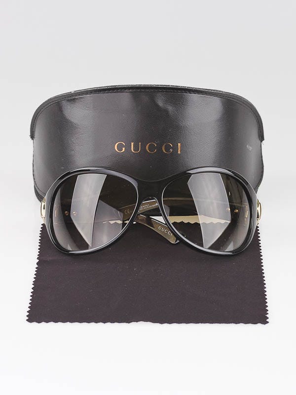 グラスワンダーGUCCI GGブラウンストール Gucci Dark Brown Frame Gradient Tint Buckle Sunglasses-2981