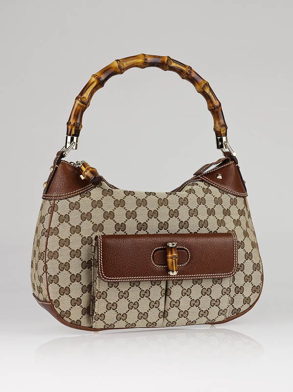 Gucci Beige/Ebony GG Canvas Bamboo Top Handle Shoulder Bag