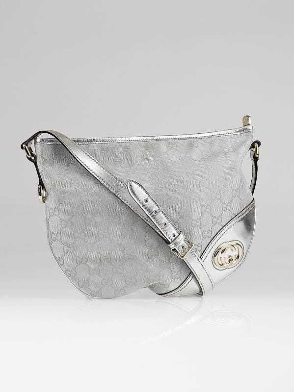 Gucci Silver GG Canvas Britt Messenger Hobo Bag
