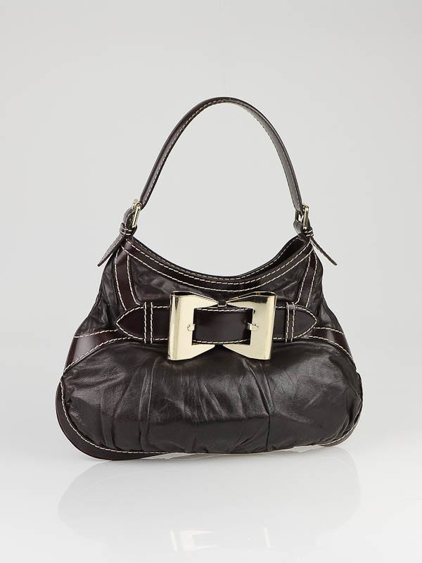 Gucci Dark Brown Leather Queen Medium Hobo Bag