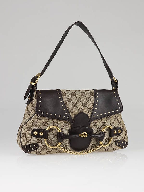Gucci Beige/Ebony Horsebit Studded Shoulder Bag
