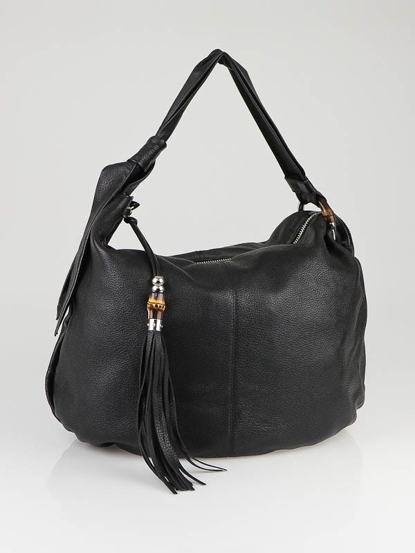 Gucci Black Leather 'Jungle' Medium Hobo Bag