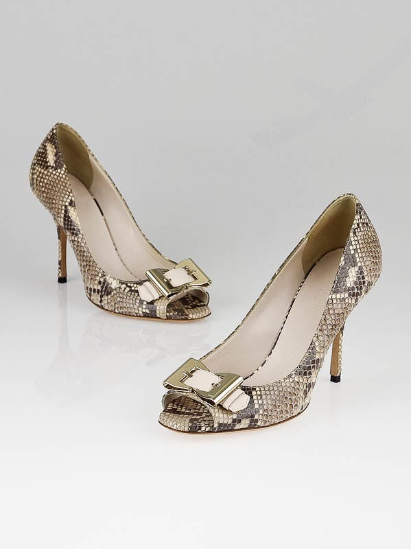Gucci Python Bow Peep-Toe Pumps Size 6.5/37