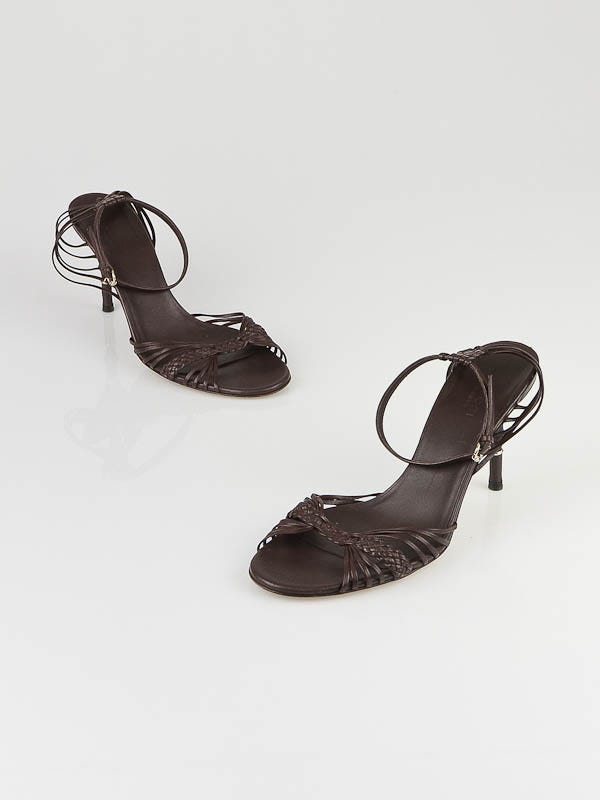 Gucci Brown Leather Strappy Bamboo Sandals Size 6.5/37