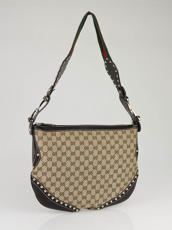 Gucci Beige/Ebony GG Canvas Studded Hobo Bag