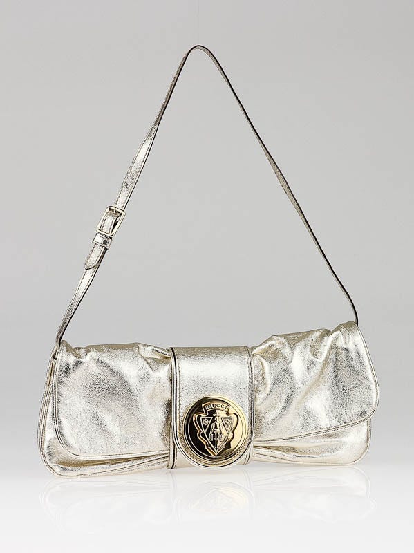 Gucci Gold Metallic Leather Hysteria Clutch Bag