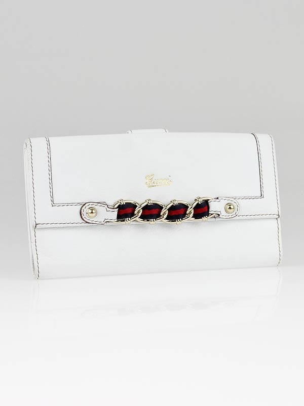Gucci White Leather Princy Long Flap Wallet