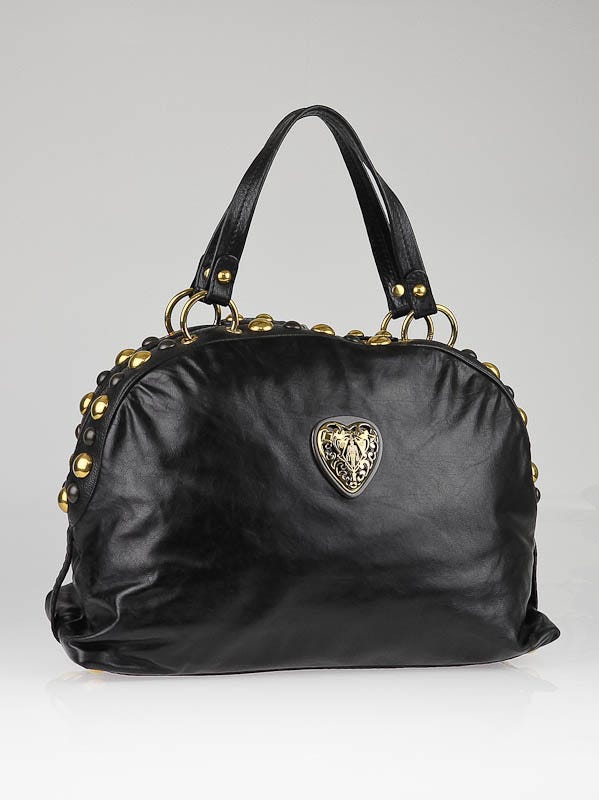 Gucci Black Leather Babouska Heart Satchel Bag