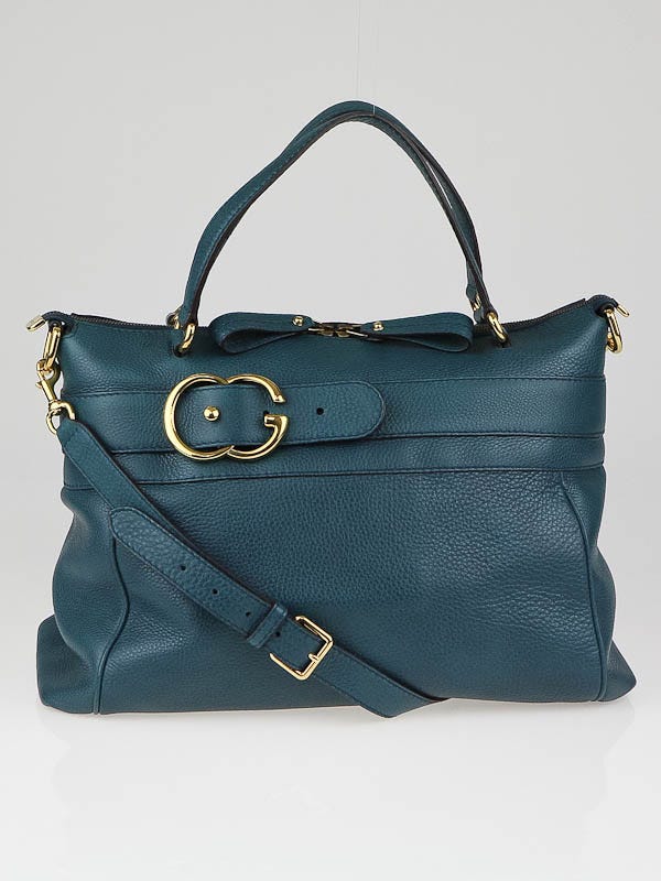 Gucci Teal Calfskin Leather Ride Tote Bag