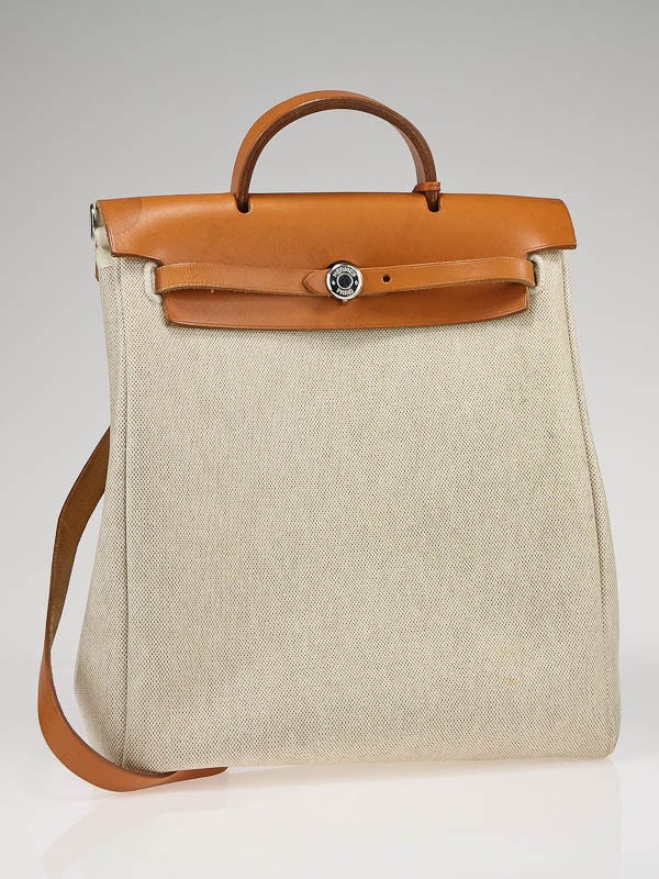 Hermes Toile/Tan Leather Herbag GM 2-in-1 Bag/Backpack Bag