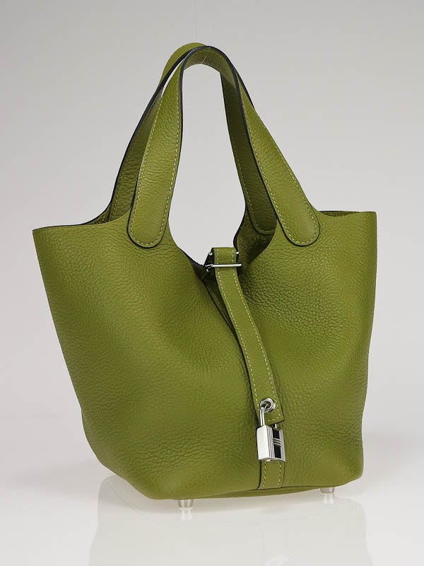 Hermes Vert Chartreuse Clemence Leather Picotin PM Bag - Yoogi's
