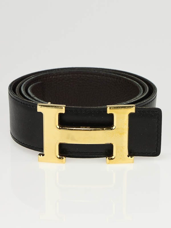 Hermes 32mm Black Box/Brown Togo Leather Constance H Gold Hardware